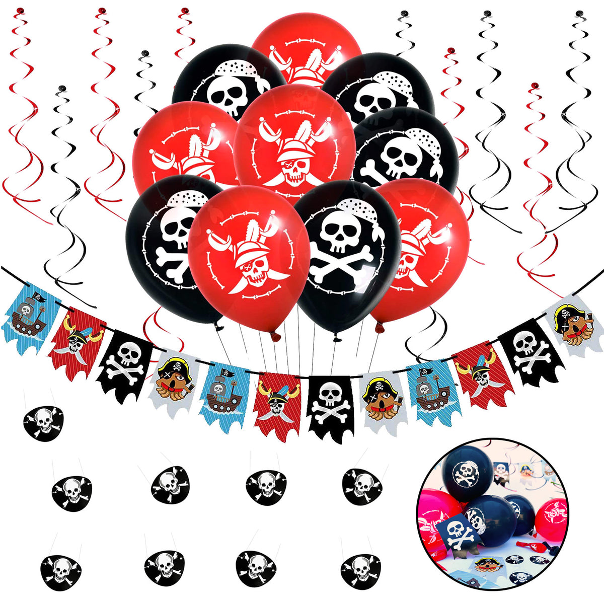 Totenkopf Piraten Girlande Banner Wimpelkette Party Deko Kinder