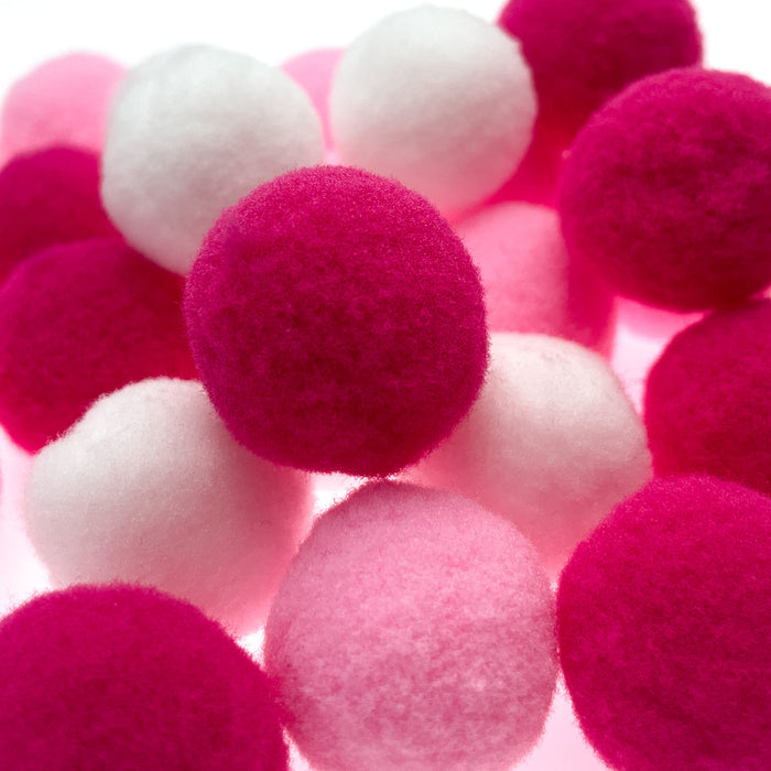 30 Mini Pompons zum Auffädeln Bunte Kugeln Bommeln für DIY zum Basteln Bastelpompons - weiß rosa pink