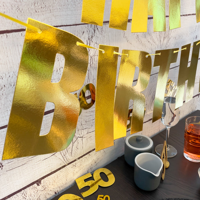 Happy Birthday Girlande gold glänzend Deko Banner für Kinder Geburtstag Dekoration