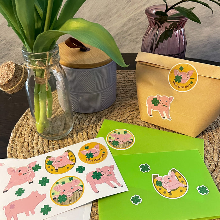 Schweinchen Sticker Schweine Aufkleber Viel Glück für Kinder Geburtstag Verzierung Scrapbooking zum Basteln