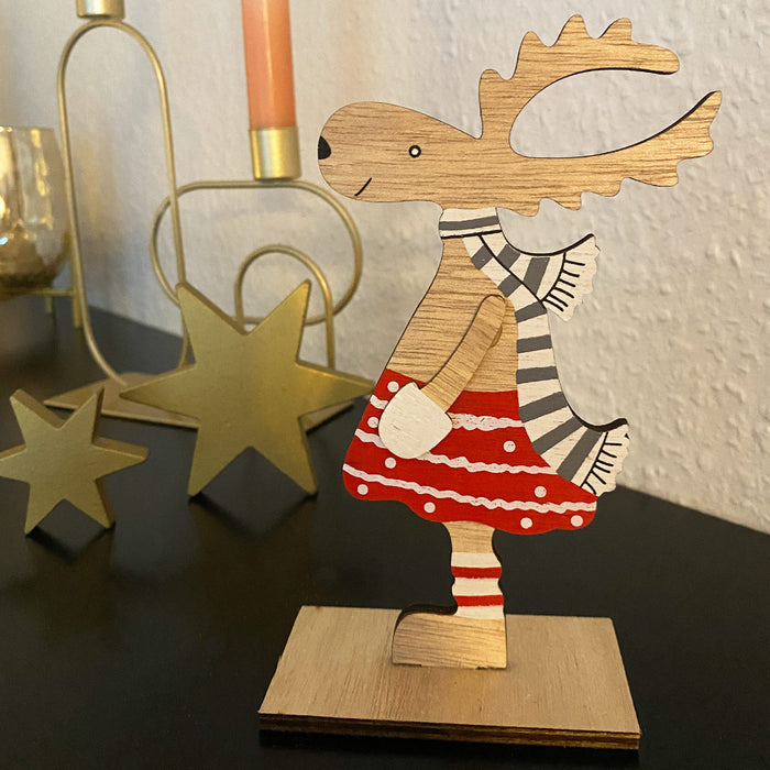 Holz Rentier Elch Aufsteller Weihnachtsdekoration Tischdeko Holz Deko Figur für Weihnachten Weihnachtsdeko