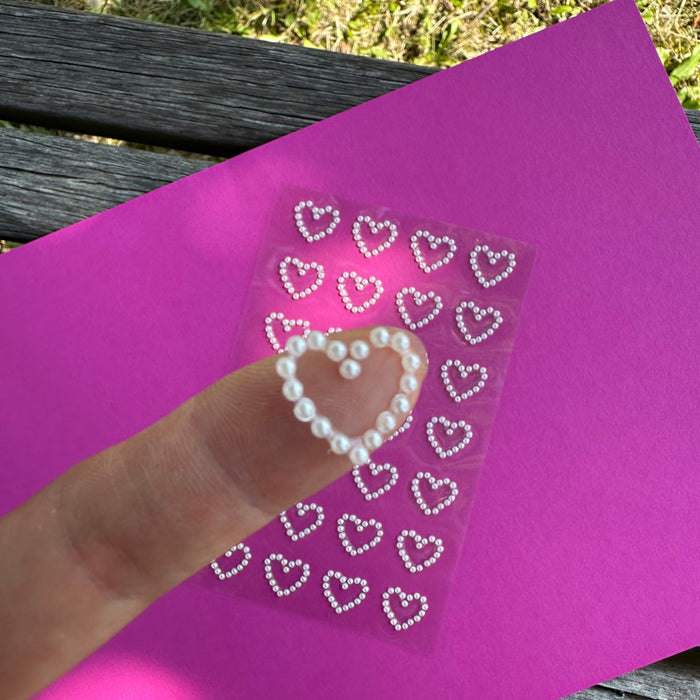 Herz Sticker Perlen Aufkleber zum Verzieren Scrapbooking Basteln für Hochzeit JGA Valentinstag - weiß