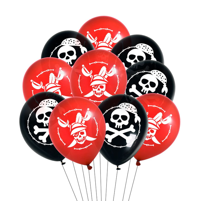 10x Piraten Luftballons mit Totenkopf Ballons Kinder Geburtstag Motto Party Ballons - schwarz rot