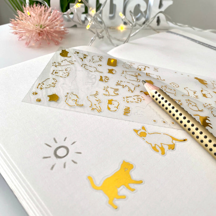 60 Katzen Sticker Kätzchen Aufkleber im Retro Vintage Style für Verzierung Scrapbooking Basteln gold