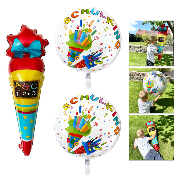 Schuleinführung Schulanfang Einschulung Deko Set - Folien Ballon Zuckertüte + 2x Schulkind Luftballons