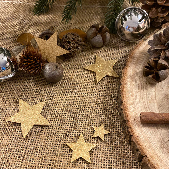 Holz Sterne Deko Set Holzdeko Weihnachtsdeko Tischdeko Streudeko für Weihnachten - gold