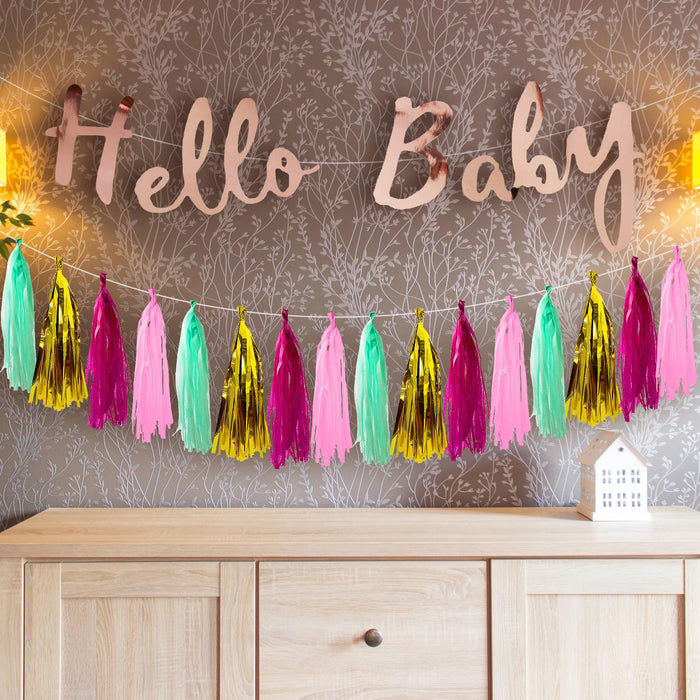 Hello Baby Girlande Banner für Baby Shower Baby Party Deko - roségold