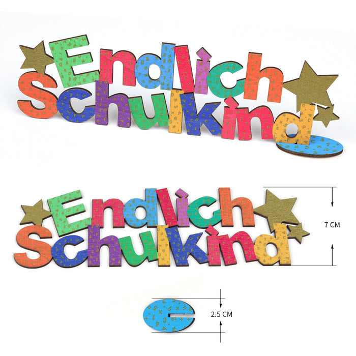 Endlich Schulkind Aufsteller Holz Tischdeko für Schuleinführung Einschulung Deko Junge Mädchen - bunt