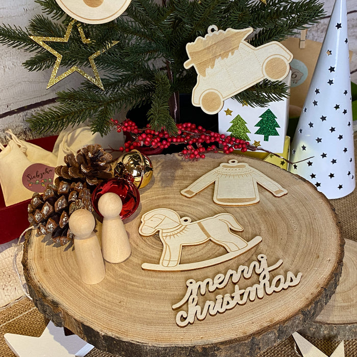 Holzanhänger Set 5 Stk. Holz Deko Weihnachten Weihnachtsbaum Anhänger Christbaumschmuck Weihnachtsdeko