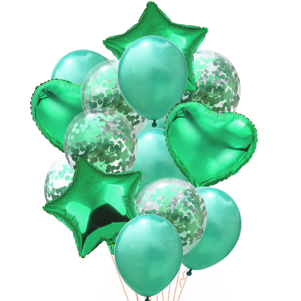 Oblique Unique 14-teiliges Ballon-Set In Grün – Mit Konfetti, Herzen & Sternen, Für Geburtstag & Party