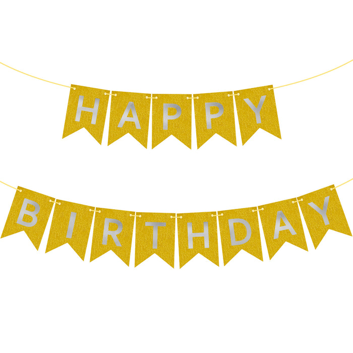 Happy Birthday Girlande für Kinder Geburtstag Deko Mädchen Jungs Party Banner Dekoration - gold-silber