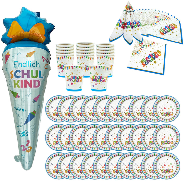 Schuleinführung Einschulung Deko Set - Folienballon Zuckertüte + 40 Servietten + 30 Pappteller + 30 Pappbecher