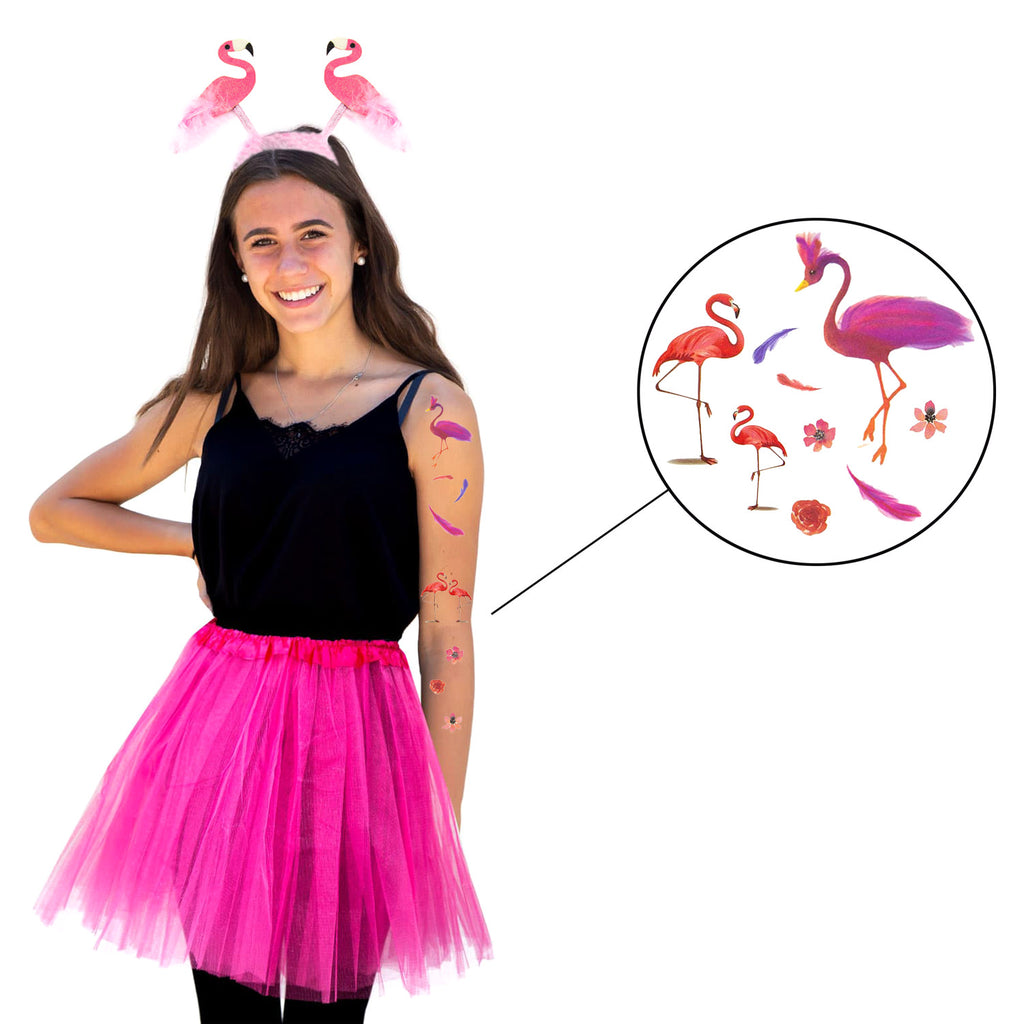 Flamingo Kostüm Set Für Damen – 4-teilig Mit Tüllrock, Haarreif, Federboa & Sonnenbrille In Rosa