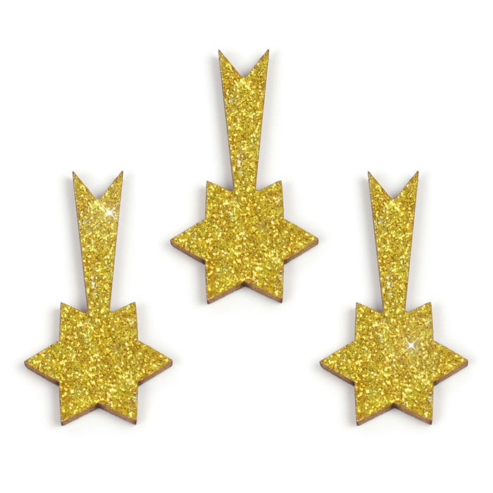Holz Sternschnuppen Komet Set mit Glitzer als Konfetti Tisch Deko für Weihnachten DIY Basteln - gold