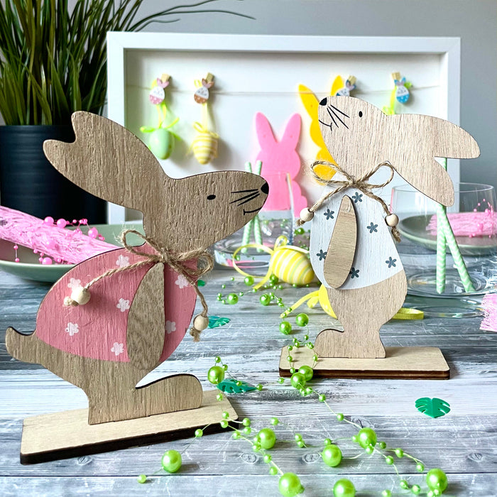 Holz Hase Aufsteller Deko Osterhase Osterdekoration Tischdeko Deko Figur für Ostern - weiß