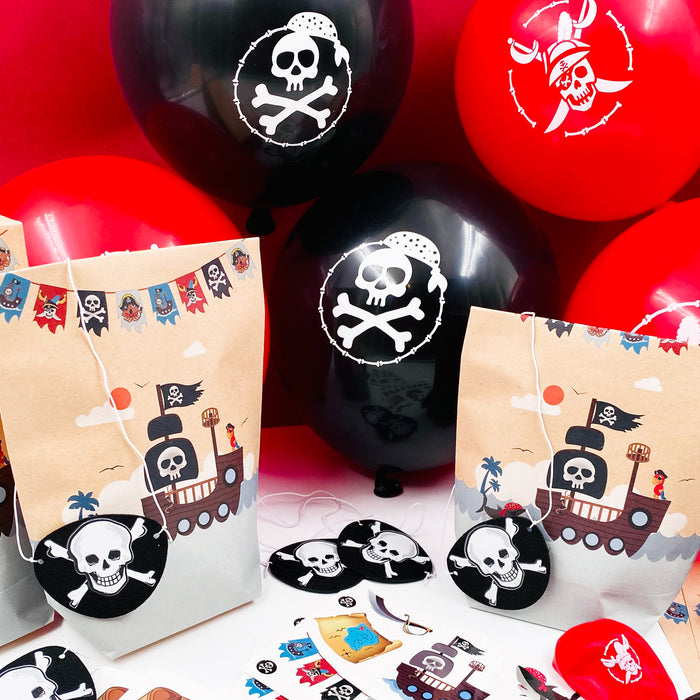 Piraten Party Kindergeburtstag Deko Set - Luftballons + Geschenktüten + Tattoos + Augenklappen