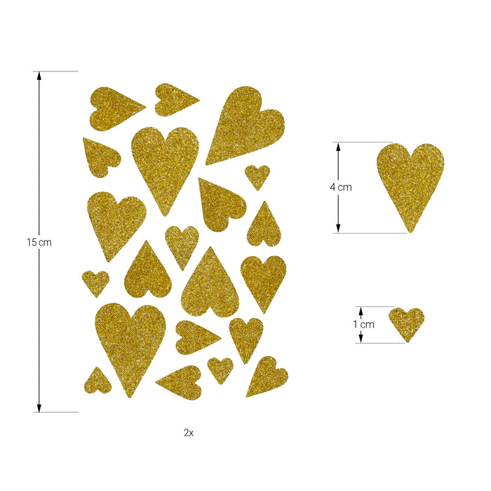 42 Herz Aufkleber Herzen Sticker Set mit Glitzer Scrapbooking Geburtstag Valentinstag - gold