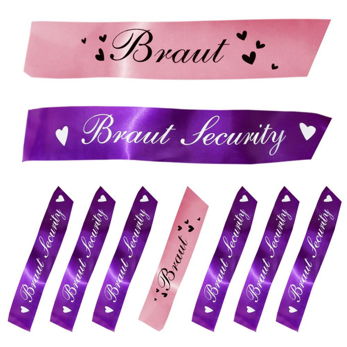 Schärpe Braut + Braut Security Set JGA Hen Party Bride to be rosa lila