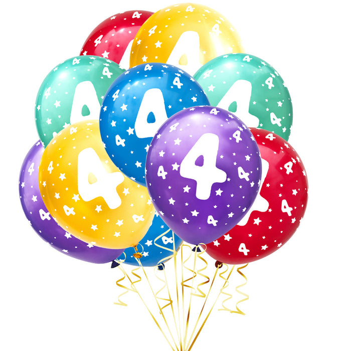 Luftballon Set Zahl 4 für 4. Geburtstag Kindergeburtstag Party 10 Deko Ballons Geburtstagsdeko bunt