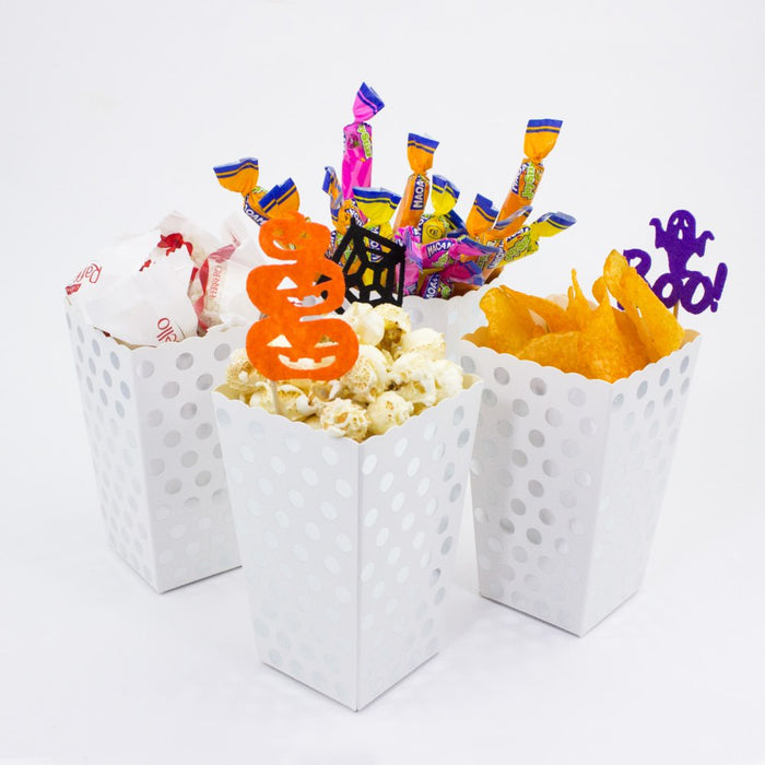 Popcorn Schachtel Tüte Snack Box 8 Stk. Tisch Deko frü Party Silberhochzeit Geburtstag - weiß silber