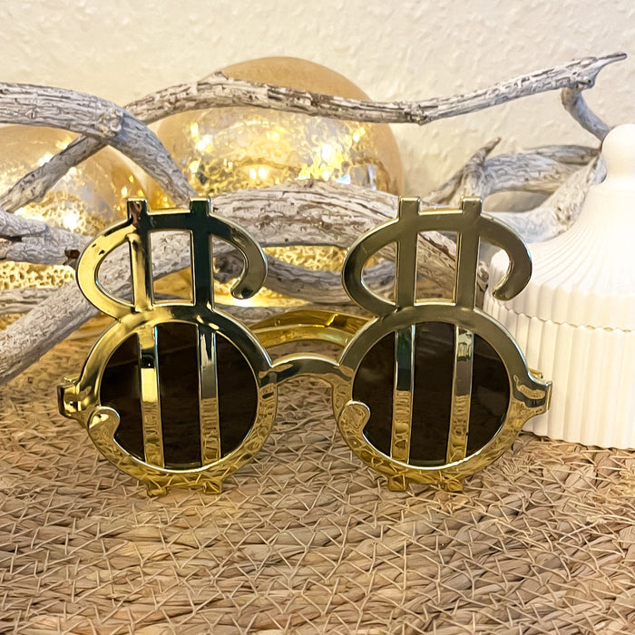 Dollar Zeichen Brille Partybrille Sonnenbrille für Motto Party Fasching Karneval Kostüm Accessoire - gold