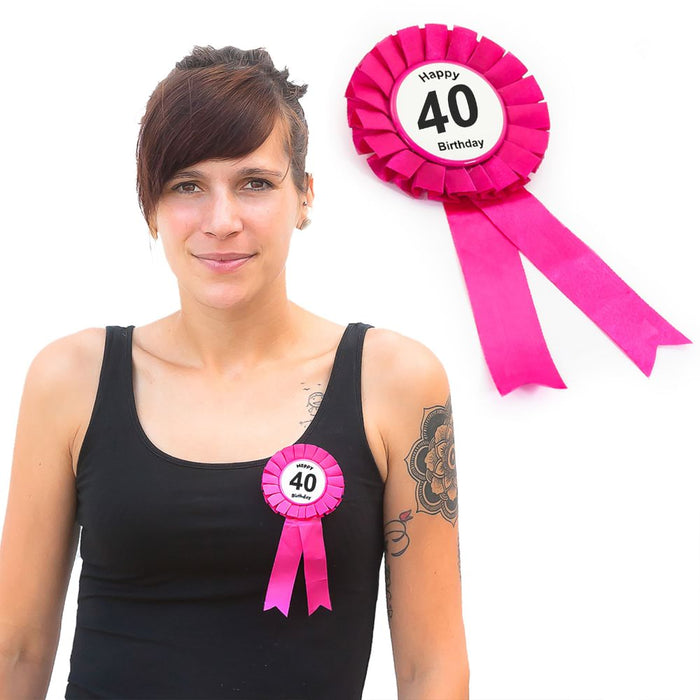 Brosche Button 40. Geburtstag Happy Birthday Abzeichen - pink