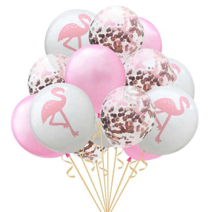 Flamingo Konfetti Luftballon Set 15 Stk Kinder Geburtstag JGA Ballons rosa weiß