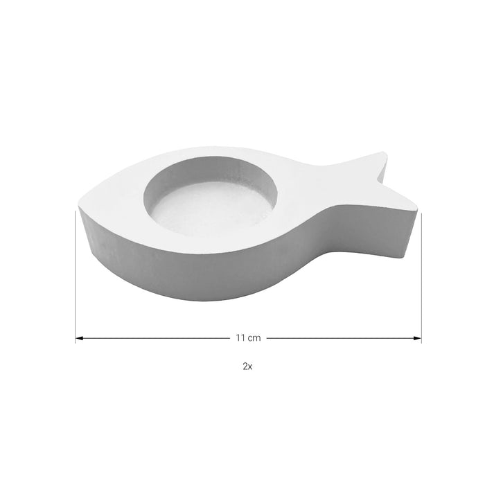 Fisch Teelichthalter 2er Set Kerzenhalter Fische aus Holz - Tisch Deko für Taufe Kommunion Konfirmation weiß
