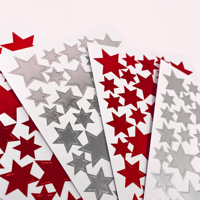 86 Sterne Sticker Stern Aufkleber für Weihnachten Weihnachtsdeko Geschenkdeko Basteln Glänzend - rot