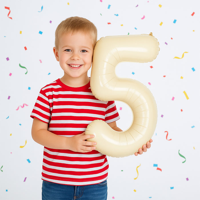 1x Folien Luftballon mit Zahl 5 für Geburtstag Jubiläum Party Deko Ballon - creme