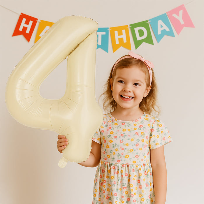 1x Folien Luftballon mit Zahl 4 für Geburtstag Jubiläum Party Deko Ballon - creme