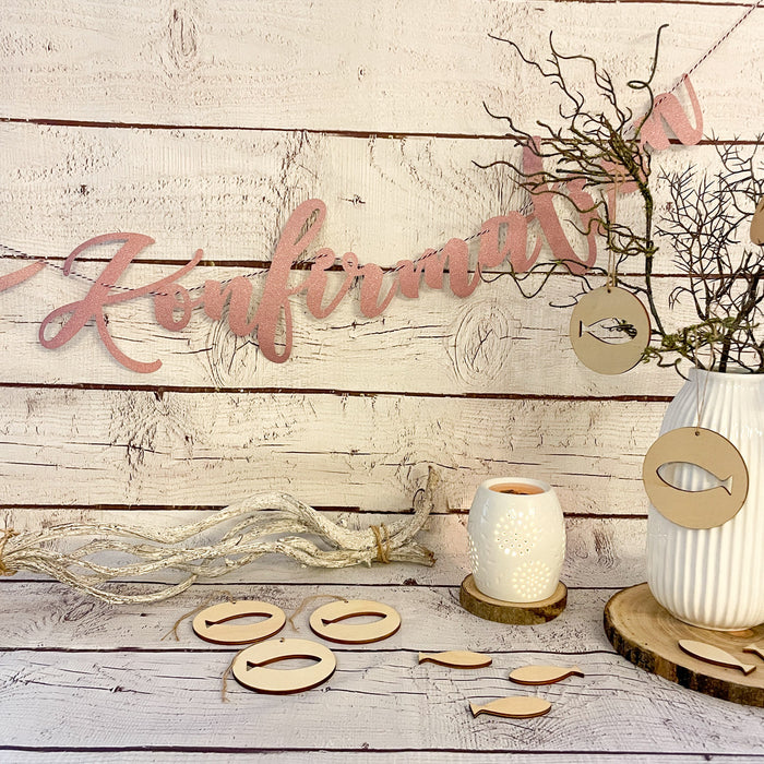 Girlande Alles Gute zur Konfirmation mit Fisch Hängedeko für Konfirmation von Mädchen - rosa