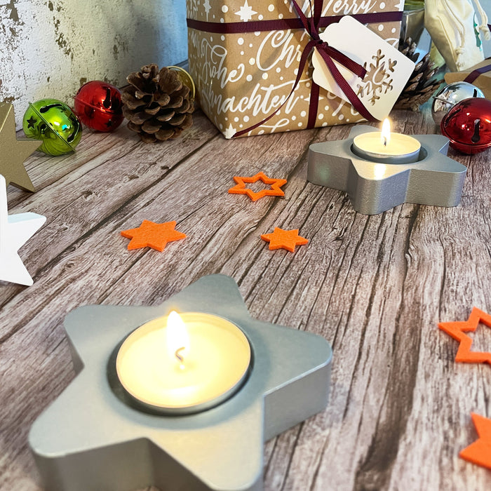 24 Filz Sterne Weihnachtsdeko Tischdeko für Weihnachten 3 Motive - orange