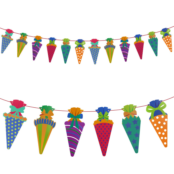 Schuleinführung Schulanfang Einschulung Deko Set - 2 Folienballons + 2 Girlanden + Konfetti Set + 10 Pappteller + 10 Pappbecher + 20 Servietten + 15 Luftballons