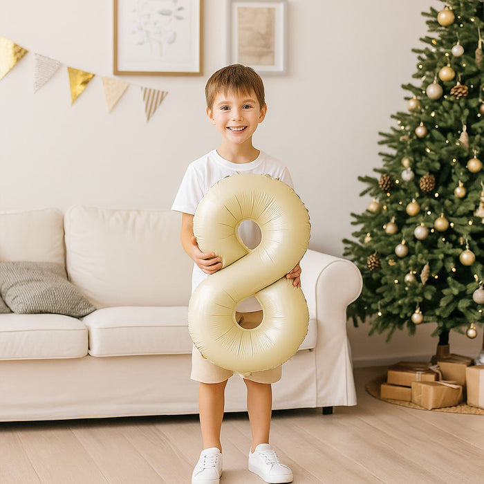 1x Folien Luftballon mit Zahl 8 für Geburtstag Jubiläum Party Deko Ballon - creme