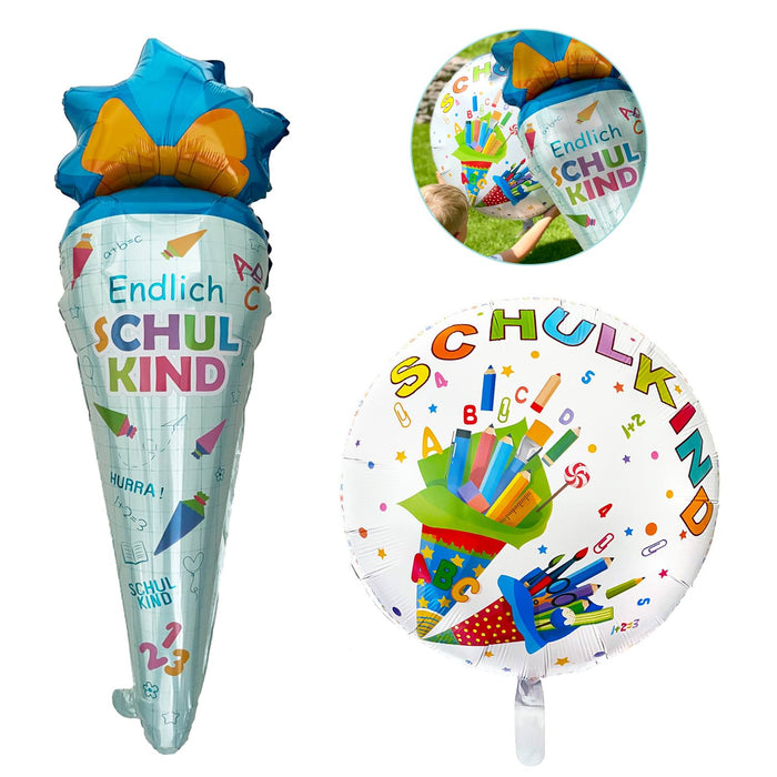 Schuleinführung Schulanfang Einschulung Deko Set - Endlich Schulkind & Stern Girlande + Zuckertüten Folienballon + Schulkind Ballon + Konfetti Set