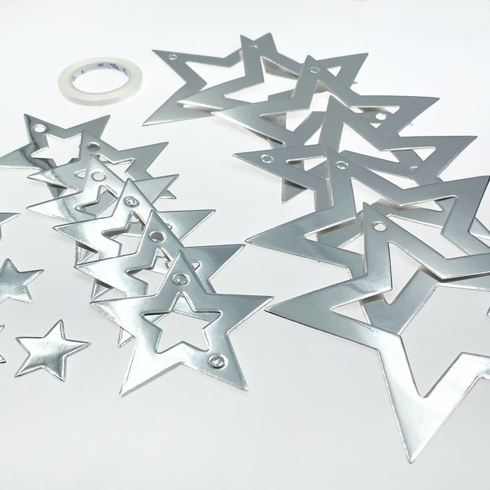 Stern Girlande Banner mit Sternen Geburtstag Party Weihnachten Baby Shower Deko - silber