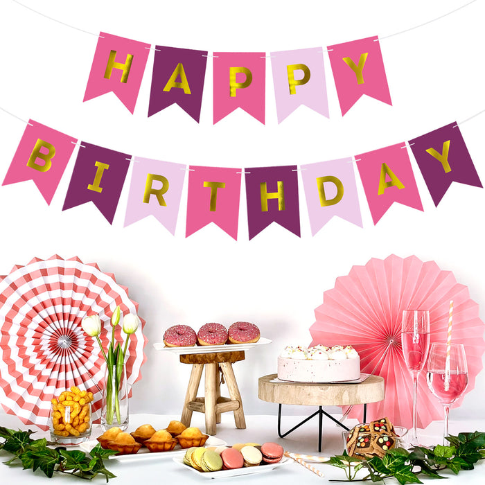 Happy Birthday Girlande Banner Geburtstag Kindergeburtstag Party - Pink Rosa Lila