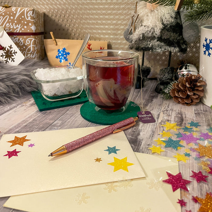 68 Sterne Sticker Aufkleber Glitzernd für Weihnachten Weihnachtsdeko Weihnachtssterne - helllila