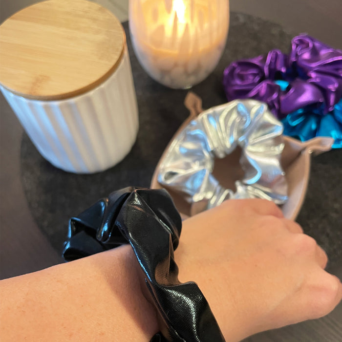 Scrunchie Haargummi Zopfgummi Haarband für Mädchen Damen 80er Jahre 80s Motto Kostüm Party - lila