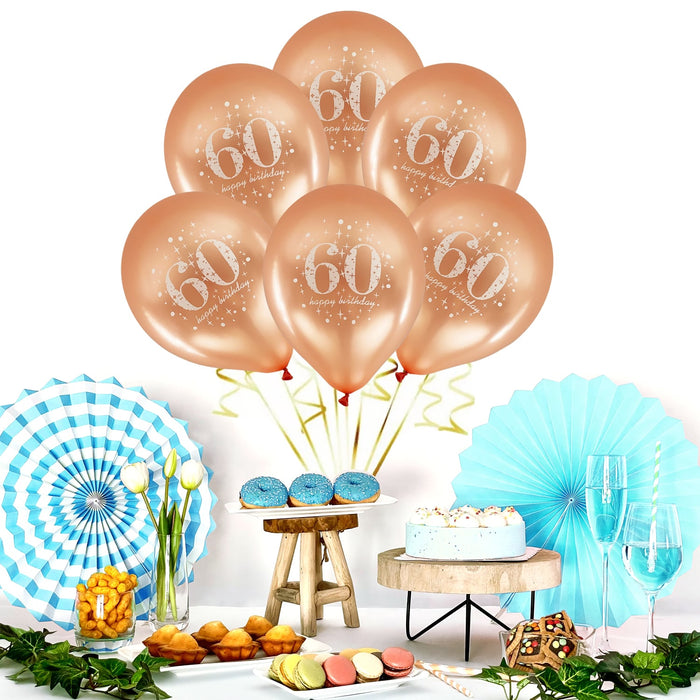 Luftballons Set 60. Geburtstag in Roségold – 6 Ballons mit „60“ & „Happy Birthday“, 25-30 cm – Perfekte Deko für Party, Feier & Hängedeko