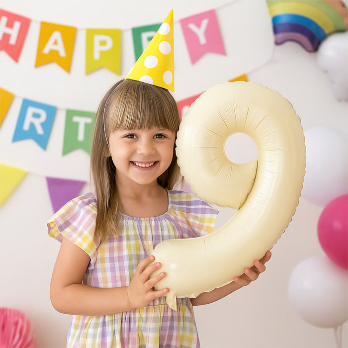 1x Folien Luftballon mit Zahl 9 für Geburtstag Jubiläum Party Deko Ballon - creme