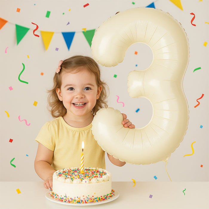 1x Folien Luftballon mit Zahl 3 für Geburtstag Jubiläum Party Deko Ballon - creme