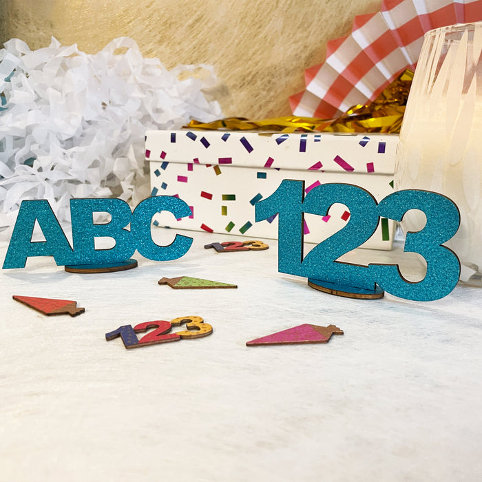 123 ABC Aufsteller Holz Tischdeko für Schuleinführung Einschulung Deko Junge Mädchen - türkis