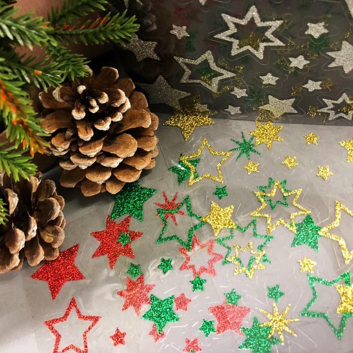 44 Glitzernde Funkelnde Sterne Sticker Aufkleber Weihnachtssterne Weihnachtsdeko - grün