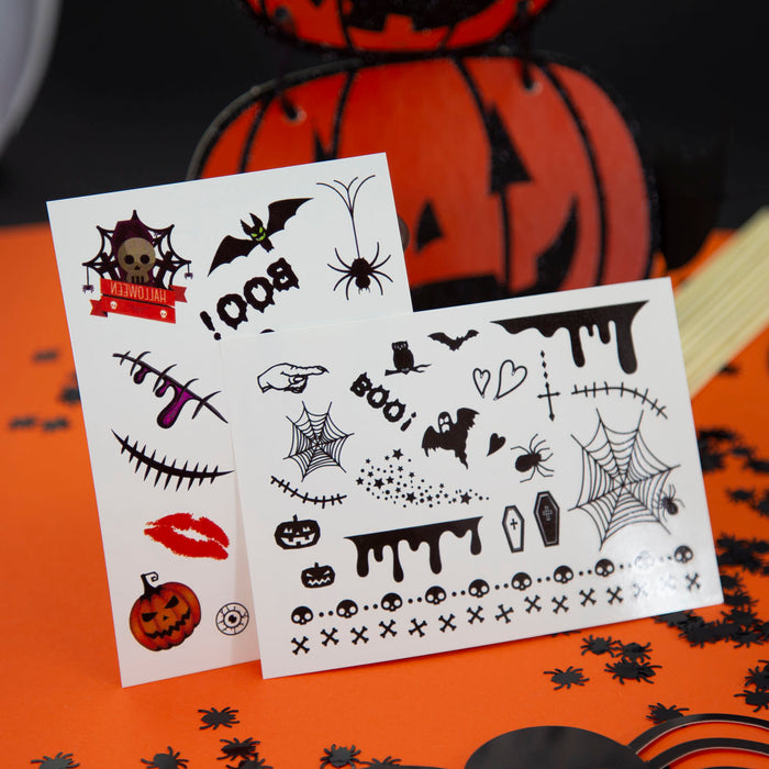 Temporäre Tattoos für Kinder Halloween Skelett Spinnen uvm - 36 Motive