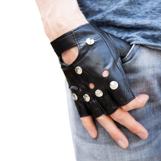 handschuhe nieten Handschuhe mit Nieten Fingerlos Halbfinger Kunstleder Punk Metal Biker — Oblique Unique