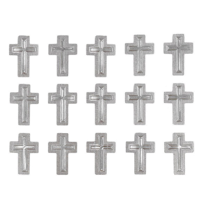 15 Kreuz Sticker Aufkleber Set Taufe Kommunion Konfirmation Deko - silber