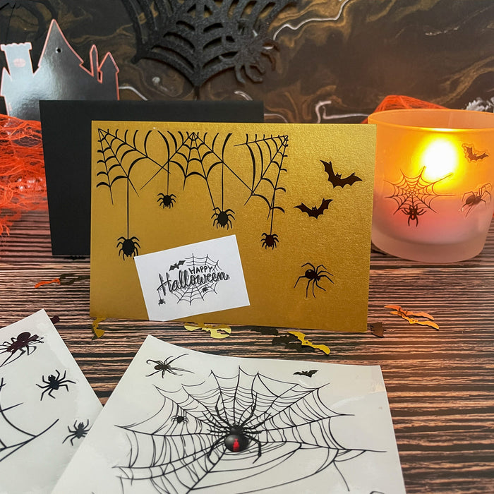 Sticker Set Spinnen mit Spinnennetz Aufkleber zum Verzieren Scrapbooking Basteln für Halloween Deko