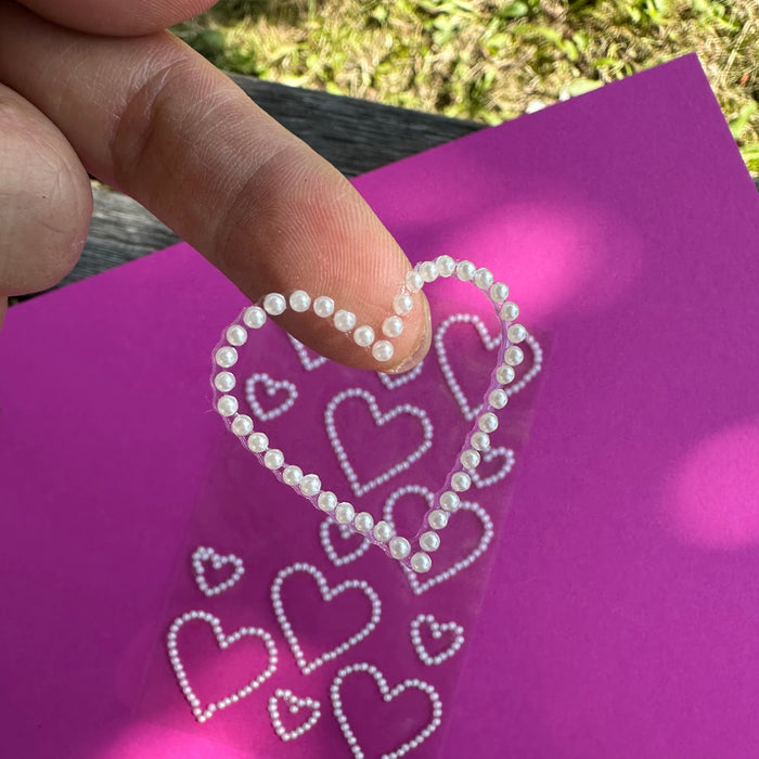 Herz Sticker Perlen Aufkleber Set zum Verzieren Scrapbooking Basteln für Hochzeit JGA Valentinstag - weiß